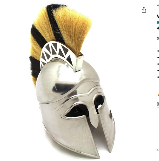 18G Steel Greek Corinthian Armor Helmet w/Plume
