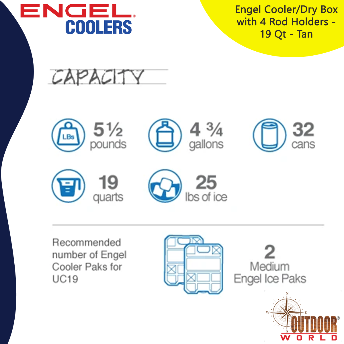 UC19T-RH | Engel Cooler/Dry Box with 4 Rod Holders - 19 Qt