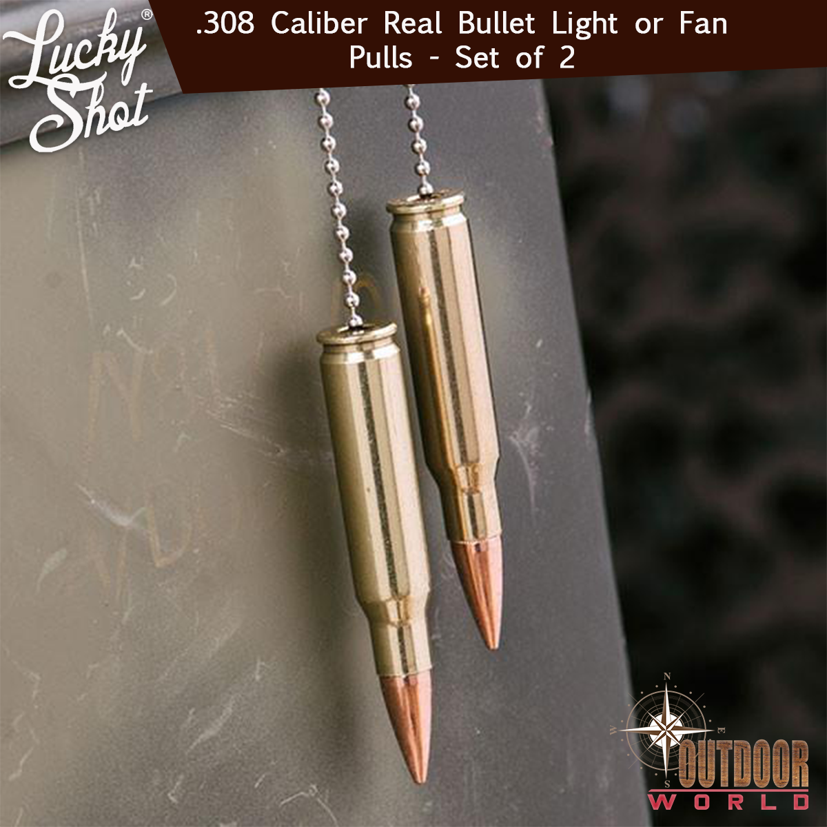 LSLP-308 / .308 Caliber Real Bullet Light or Fan Pulls - Set of 2