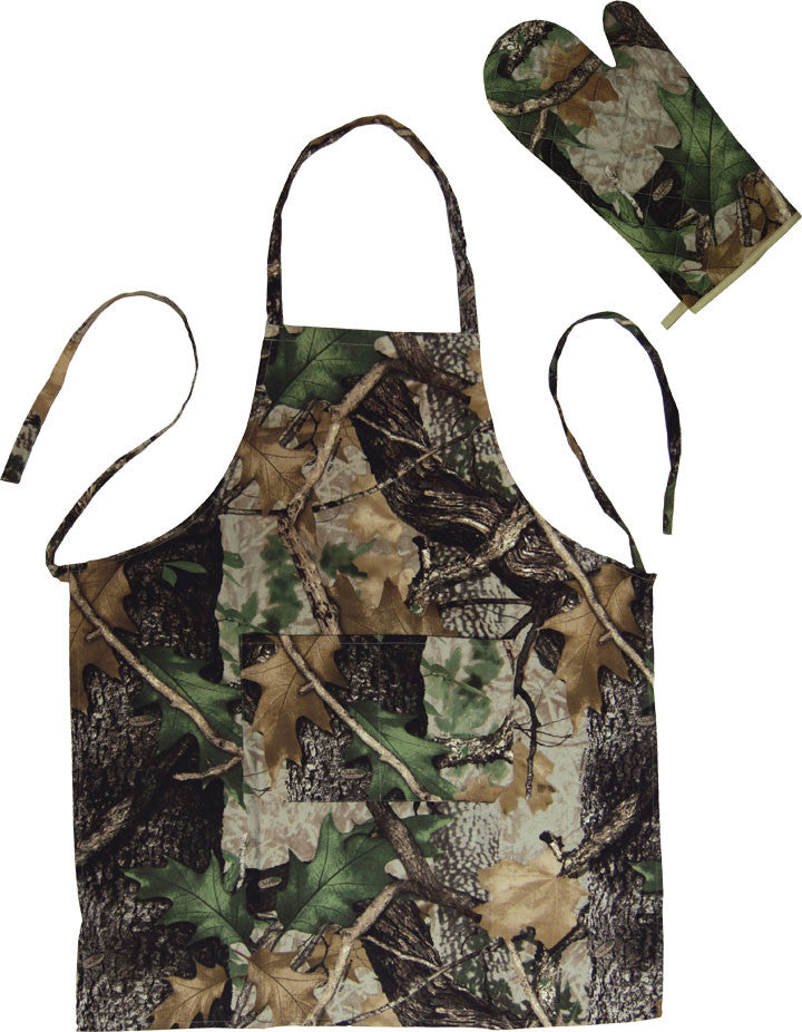 RIVERS EDGE BBQ TOOL APRON OVEN CAMO 4 PIECE MITT SET W/ BOTTLE OPENER