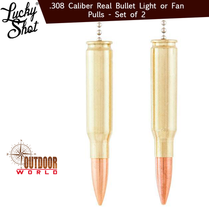 LSLP-308 / .308 Caliber Real Bullet Light or Fan  Pulls - Set of 2