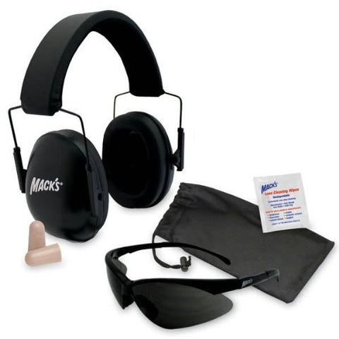 Mack's #4460 Double Up Safety Kit, Black Earmuffs, Smoke Safety Glasses 34 dB NRR