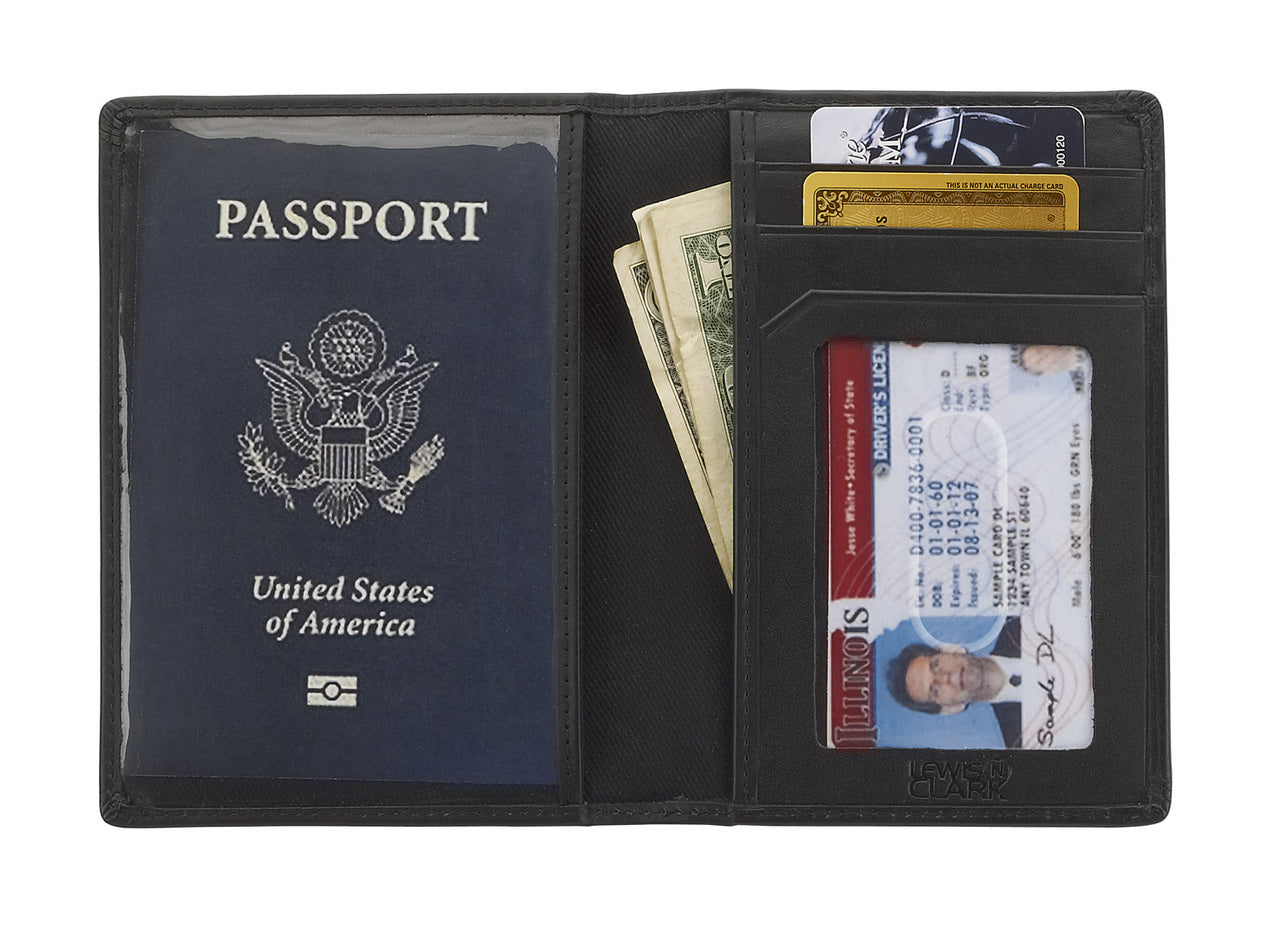 RFID-BLOCKING LEATHER PASSPORT WALLET #933BLK