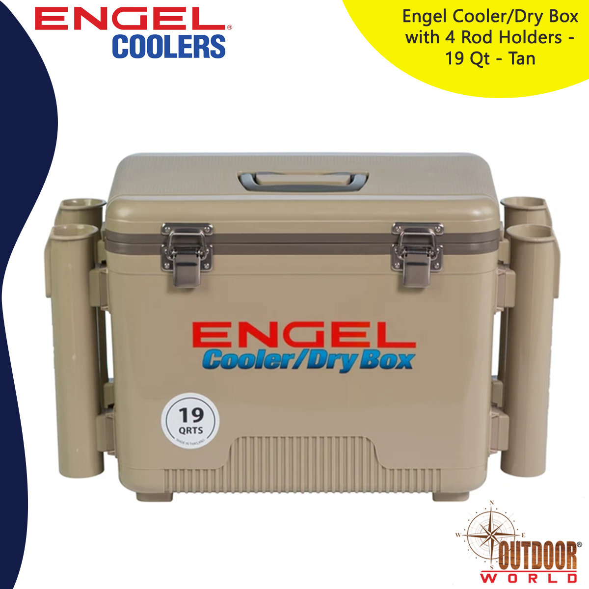 UC19T-RH | Engel Cooler/Dry Box with 4 Rod Holders - 19 Qt