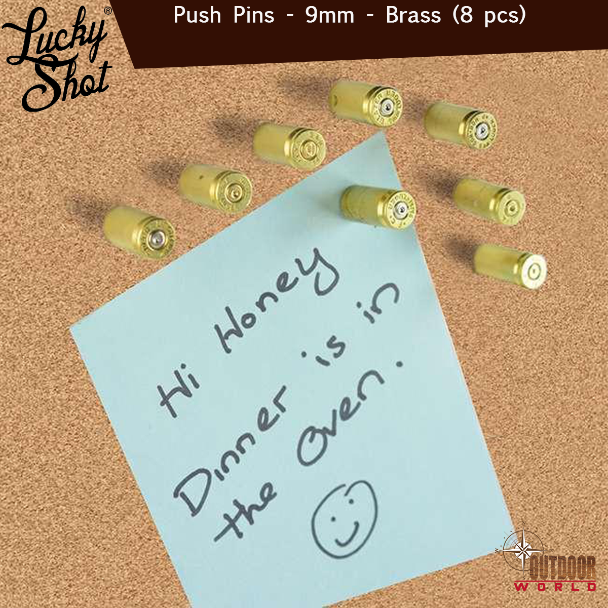 LSPP-9b / 9MM Bullet Push Pins (Pack of 8)-Brass