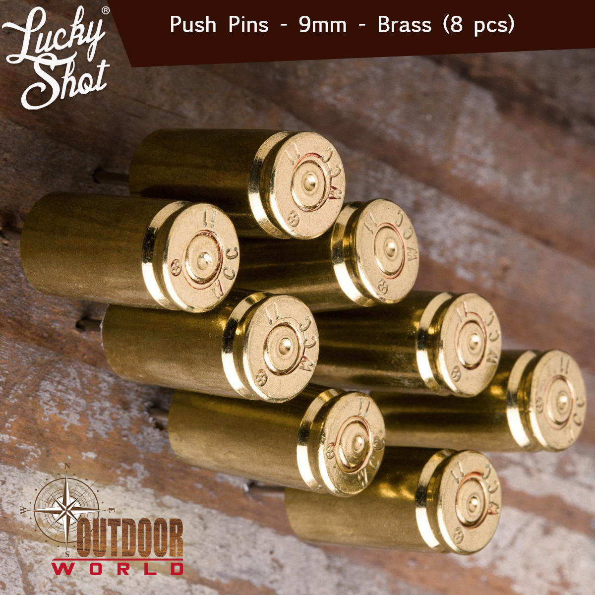 LSPP-9b / 9MM Bullet Push Pins (Pack of 8)-Brass
