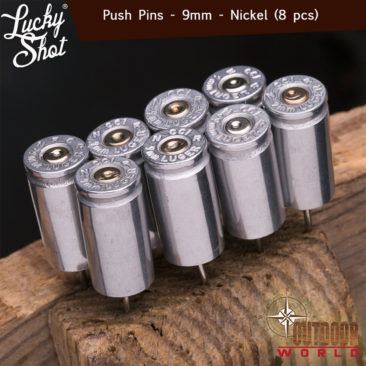 LSPP-9N / 9MM Bullet Push Pins (Pack of 8) - Nickel