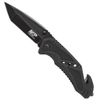 SWMP11B M&P Folding Knife 3.87" Black Tanto Blade, Aluminum Handles, Strap Cutter, Glass Breaker
