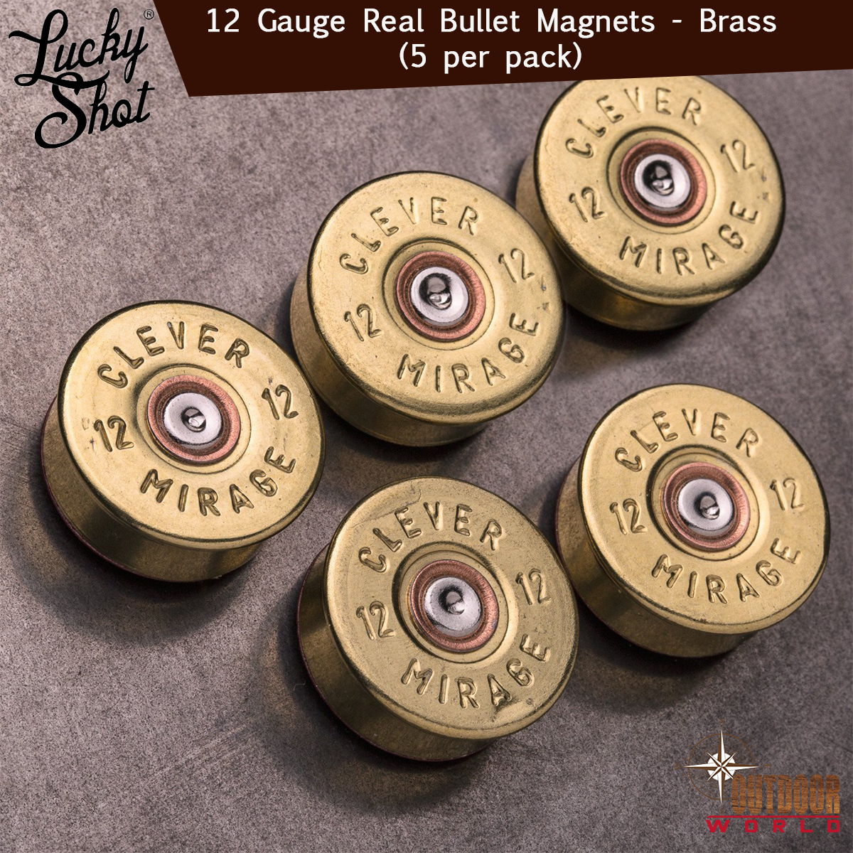 LSM5-12b / 12 Gauge Real Bullet Magnets - Brass (5 per pack)