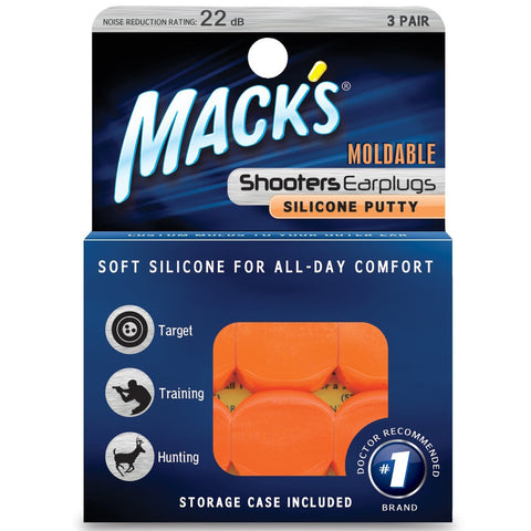 Mack's Shooters #43 Moldable Silicone Putty Ear Plugs, Orange, 3 Pair
