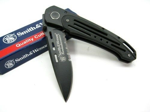 SW480BS Negro Aserrado Cuchillo Plegable de Seguridad de la patria